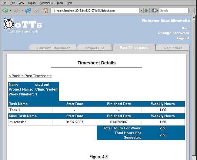Figure 4.8 - Viewing a Past Timesheet